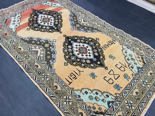 Vintage Oushak Rug 4x7 Rug Muted Vintage Turkish Rug Wool Oriental Rug Hand Made Rugs Vintage Kitchen Rug Muted Persian Wool Rug