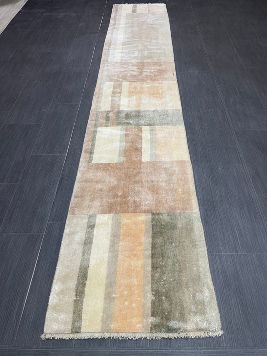 Hand Knotted Runner Rug 2 x 10.9 Modern Oushak Runner Rug Turkish Runner Rug Abstract Rug Hallway Runner Kitchen Runner Wool Runner