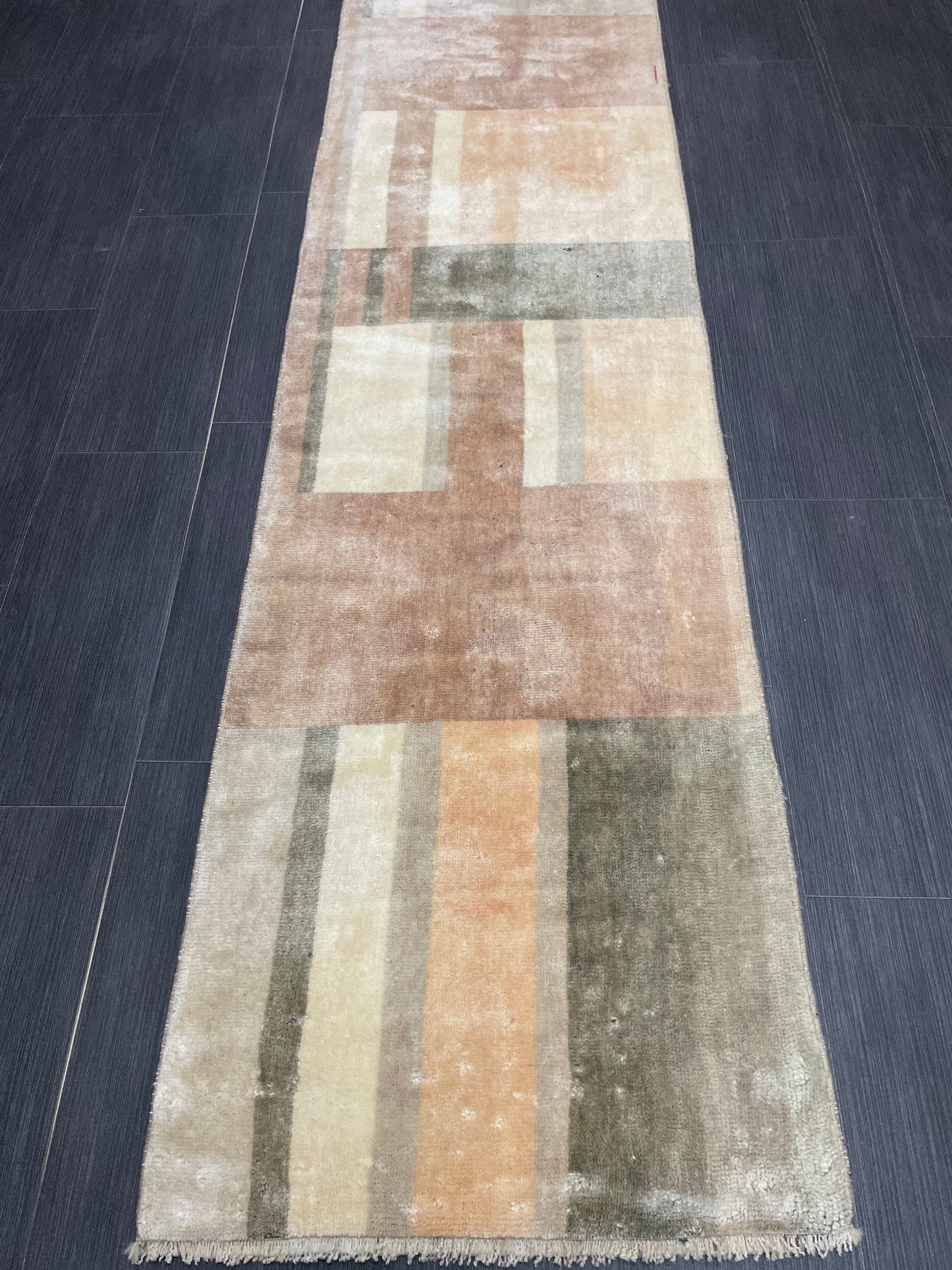 Hand Knotted Runner Rug 2 x 10.9 Modern Oushak Runner Rug Turkish Runner Rug Abstract Rug Hallway Runner Kitchen Runner Wool Runner