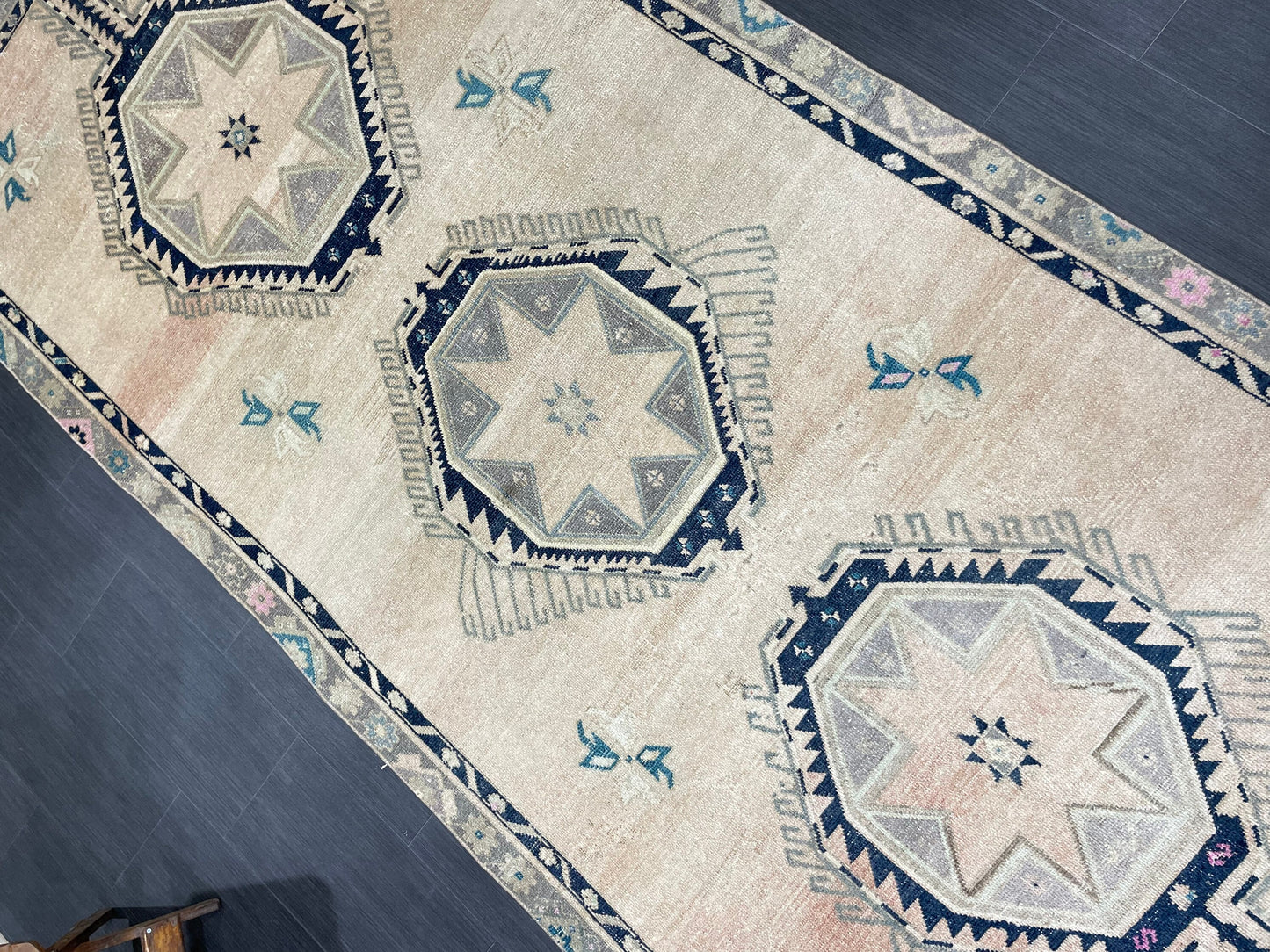 MUTED Turkish Runner Rug 4.5 x 11 Runner Antique Oushak Runner Faded Vintage Runner Rug Muted Vintage Turkish Muted Runner Rug