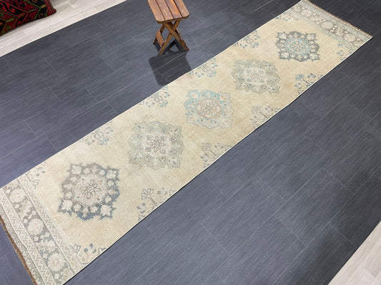 Muted Oushak Runner 2.5 x 10.5 Rug Turkish Runner Rug Vintage Runner Rug Hallway Runner Kitchen Runner Wool Pastel Colors Pretty Runner Rug
