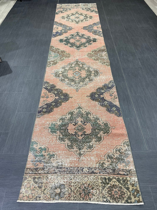 Vintage Runner Rug 2.7 x 12.3 Muted Hallway Runner Rug Kitchen Runner Rug Muted Wool Runner Rug Muted Oushak Rug Pretty Turkish Runner