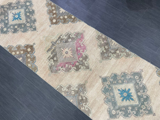 MUTED Oriental Runner Rug 3 x 12.6 Runner Antique TURKISH Runner Faded Vintage Runner Rug Muted Vintage XL Turkish Muted Runner Rug