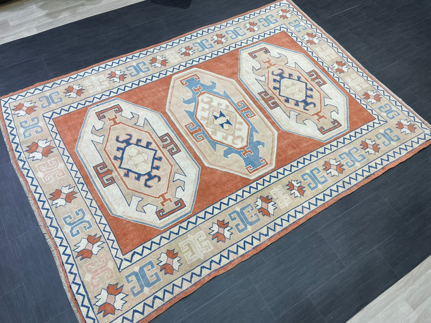 Large Oushak Rug, Vintage 6 x 8.4 Rug, Handmade Rug, Vintage Turkish Rugs, WOOL RUGS, High Quality Orange Hand Knotted Rug