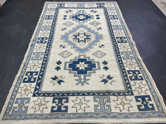 Vintage Rug Handmade 4.5 x 7.2 Rug, Oushak Rug, Turkish Rug Persian Rug Vintage Rug, Wool rug Oriental Rug Blue Rug