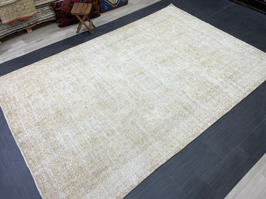 Neutral Vintage Rug Muted TURKISH 7 x 10.4 Rug Handmade Rug Distressed Rug Large Turkish Oushak Rug Wool Rug Hand Knotted Rug