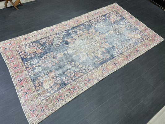 Vintage Rug TURKISH 4.3 x 8 Rug Handmade Rug Vintage Persian Rug Oushak Rug Hand Knotted RugTurkish Rug Vintage Oushak Rug, Wool Rug