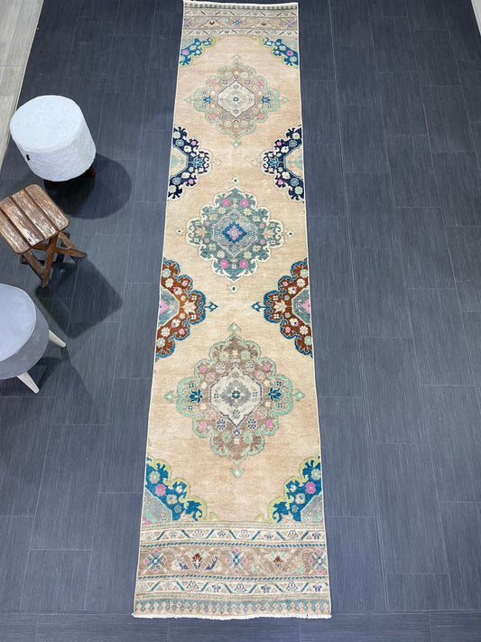 Muted Oushak Runner 2.5 x 11.5 Rug Turkish Runner Rug Vintage Runner Rug Long Hallway Runner Rug Kitchen Runner Rug Wool Runner Handmade Rug