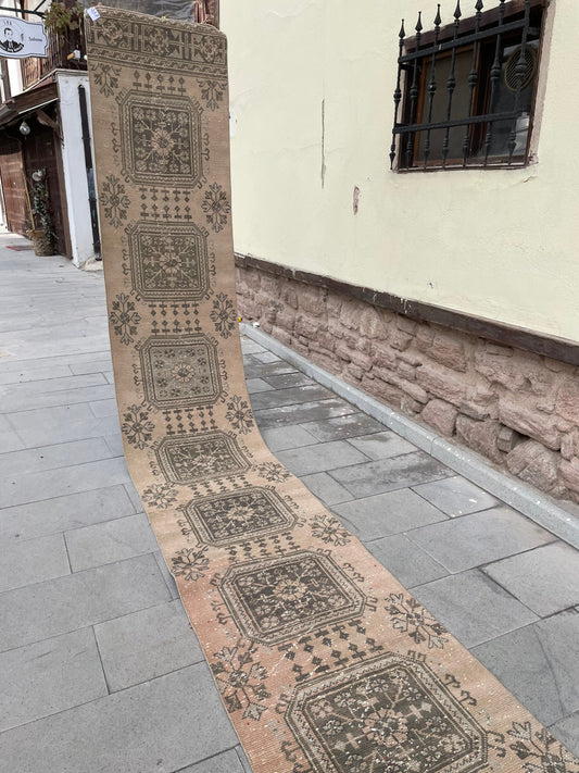 Handmade Extra Long Turkish Runner Rug,Very Long Hand Knotted Runner Rug 2.3 x 21.3 Vintage Runner Rug XL Muted Runner Rug Staircase Runner