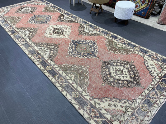 Wool Hand Knotted Runner Rug, Turkish 4.6 x 12.4 Runner Rug, Vintage Runner Rug, Hallway Runner Rug Kitchen Runner Rug, Oushak Runner Rug