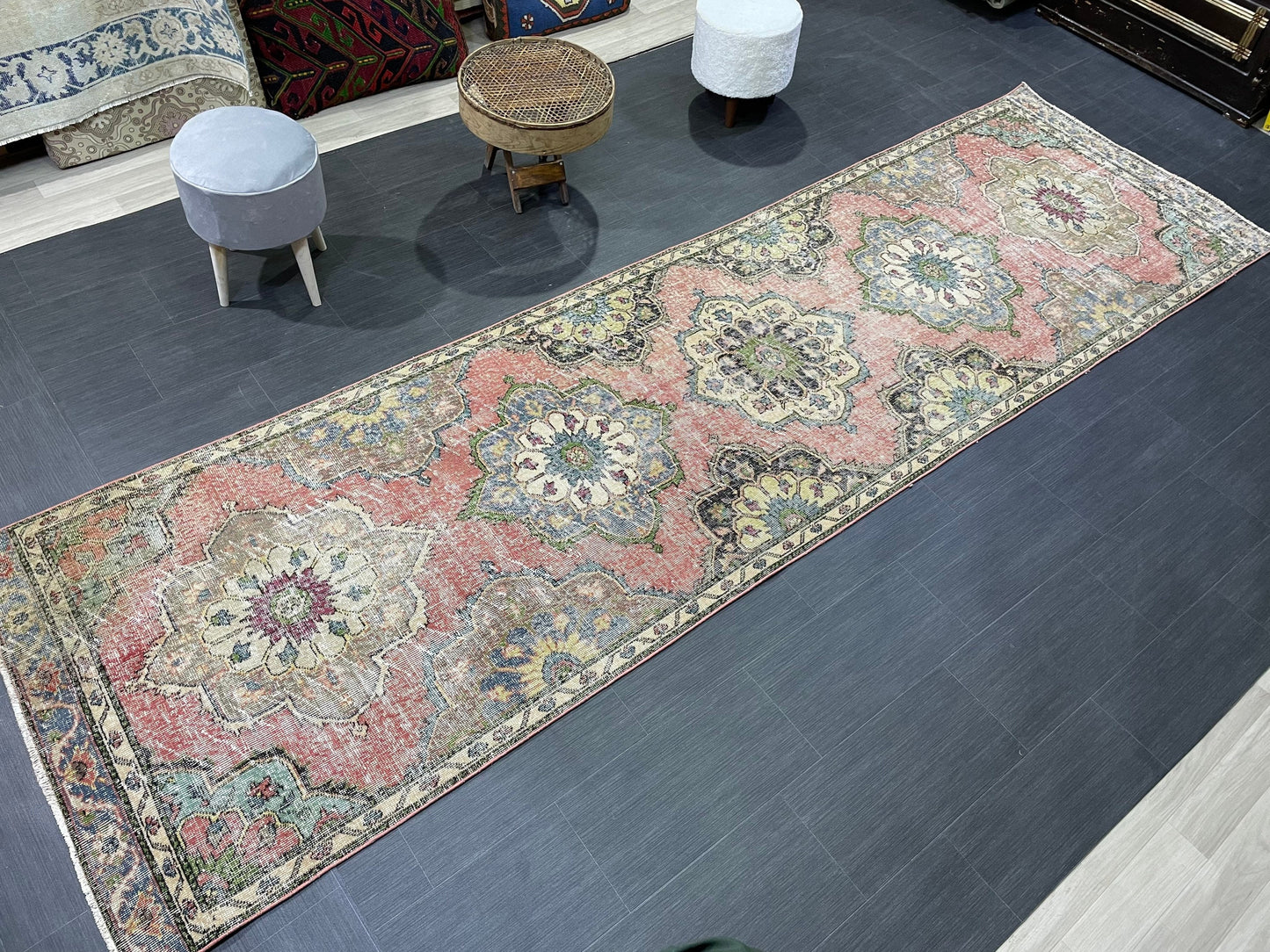 Handmade Runner Rug, Turkish Runner 3.7 x 12.4 Rug, Vintage Runner Rug, Hallway Runner Rug Kitchen Runner Rug, Hand Knotted Wool Runner Rug,