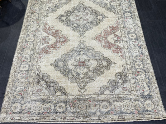Vintage Runner 4.9 x 12.7 Rug, Turkish Runner Rug, Faded Distressed Runner Rug,Hallway Runner Rug Neutral Kitchen Runner Rug