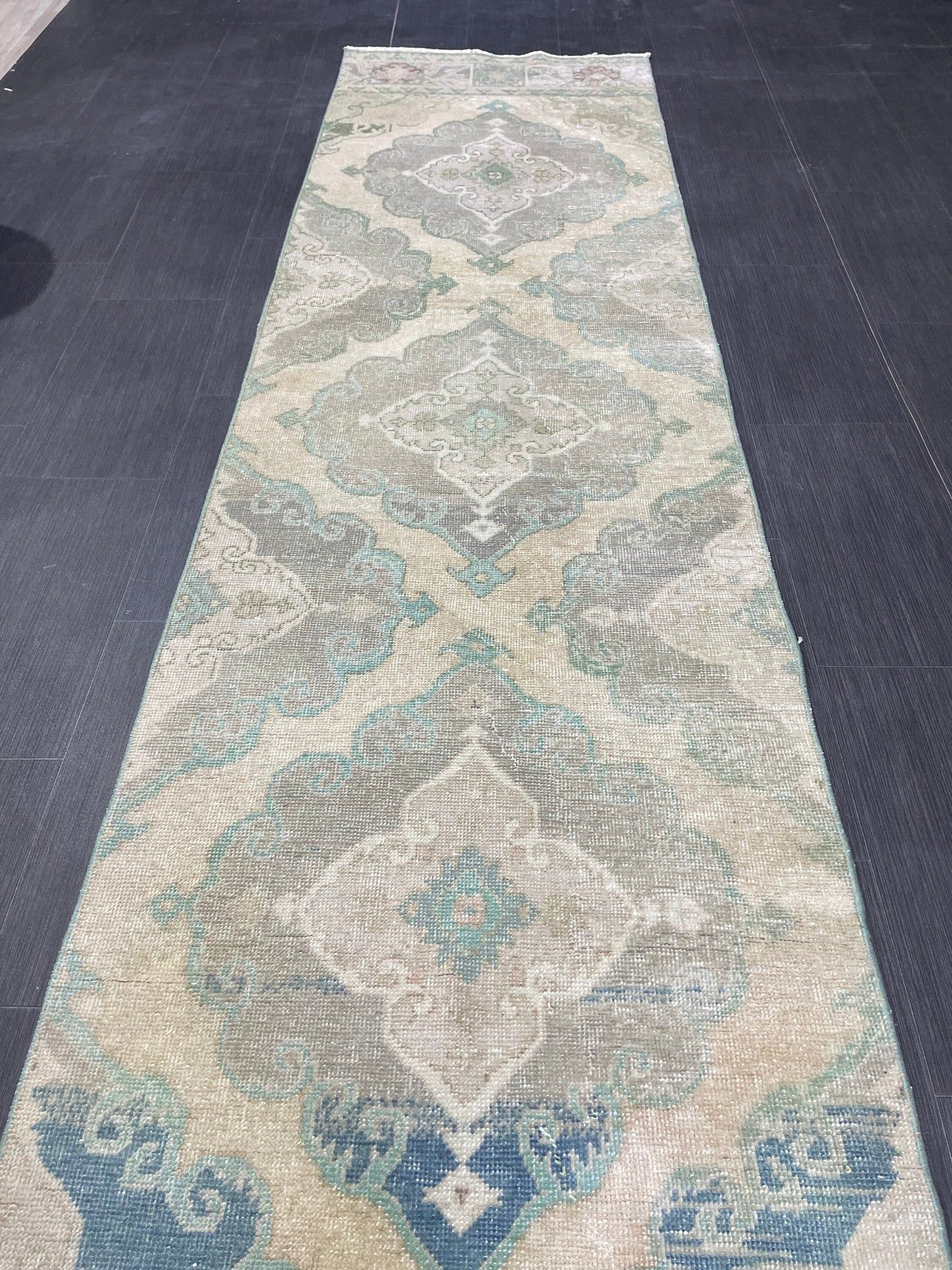 Muted Handmade Runner Rug, Turkish Runner 2.7 x 13 Rug, Vintage Runner Rug Hallway Runner Rug, Hand Knotted Runner Rug, Persian Runner
