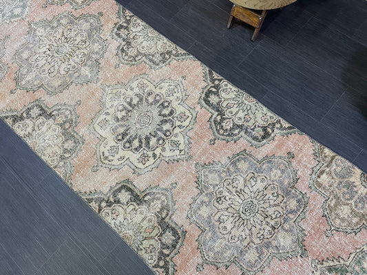 Hand Knotted Runner Rug, Antique Runner Rug, TURKISH Runner 3 x 12.7, Vintage Runner Rug, Distressed Runner Rug Kitchen Runner