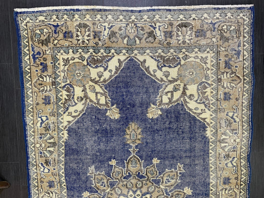 Turkish Rug, Blue Oushak Rug, Hand Knotted 5x7 Rug, Wool Distressed Rug, Persian Rugs, Antique Rug, Vintage Rug, Handmade Rug