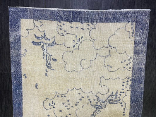 Bathroom Handmade Rug, Vanity 3.8 x 6.9 Rug , Oushak Rug, Wool Oriental Rug, Persian Rug, Vintage Turkish Rug Hand Knotted Wool Rug