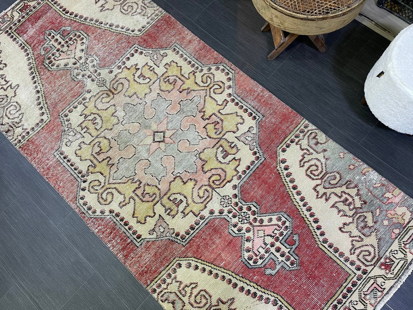 Turkish Rug, 3.3 x 7.7 Vintage Rug,Handmade Oushak Rug, Farmhouse Rug, Wool Hand Knotted Rug, Traditional Rug, Vintage Turkish Rug