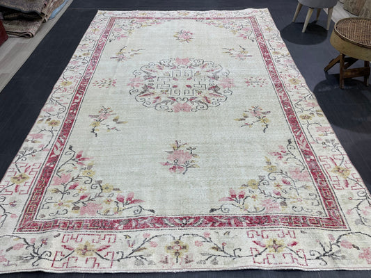 Distressed RUG, Vintage 6.2 x 9.3 Rug, Oushak Rug, Handmade Rug, Turkish Rug, Antique Rug, Farmhouse Rug, Persian Rug,Rustic Rug