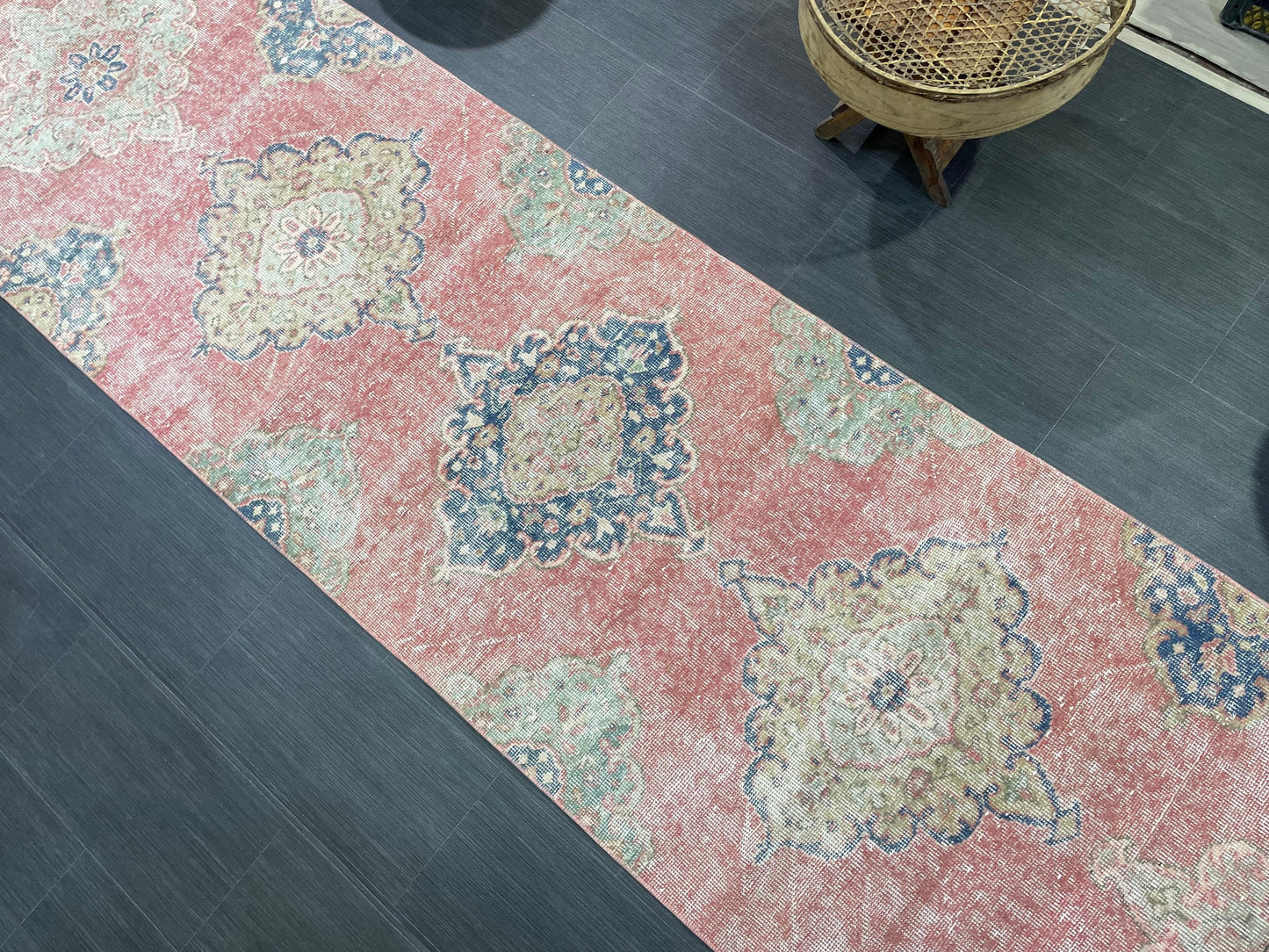 Muted Hand Knotted Runner Rug, Handmade Runner 2.11 x 12.5 Rug, WOOL Oushak Runner Rug, Rustic Rug Runner, Turkish Runner, Vintage Runner