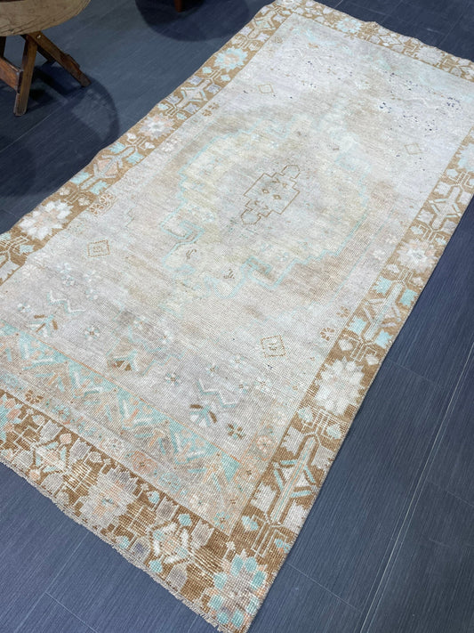 Muted Turkish Rugs,Oushak 3.4 x 6.7 Rug, Hand Knotted Rug, Wool Persian Rug,Handmade Rug,Turkish Rug, Farmhouse Rug, Vintage Rug, Floor Art