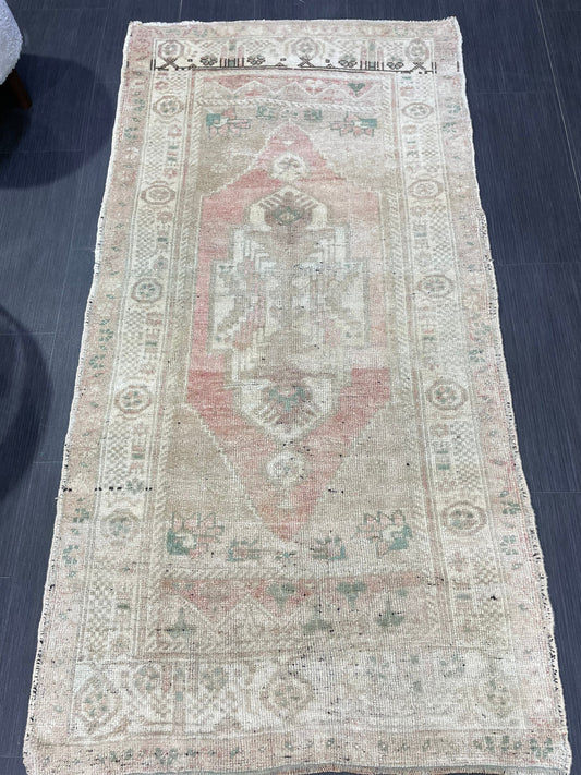 Vintage Turkish RUG, Muted Oushak Rug, 3 x 5.8 Vintage Rug, Antique Rug, Handmade Rug, Hand Knotted Rug Bohemian Rug Wool Rug