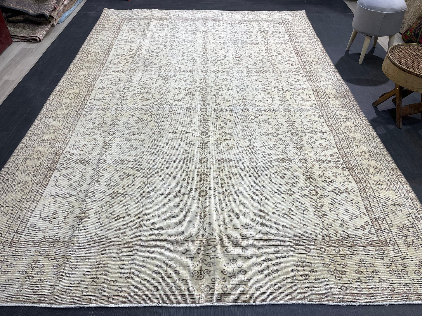 Neutral RUG, TURKISH 6.10 x 10 Rug, Vintage Rug, Natural Wool Oushak Rug, Handmade Persian Rug, Vintage Turkish Rug, Neutral Oriental rug