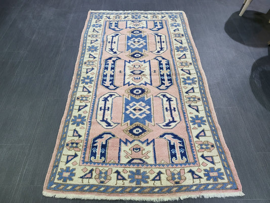 3x5 Vintage Rug, TURKISH HANDMADE Rug, Vintage Turkish Rug, Oushak Rug, Turkish Oushak Rug, Vintage Handknotted Rug, Wool Rug