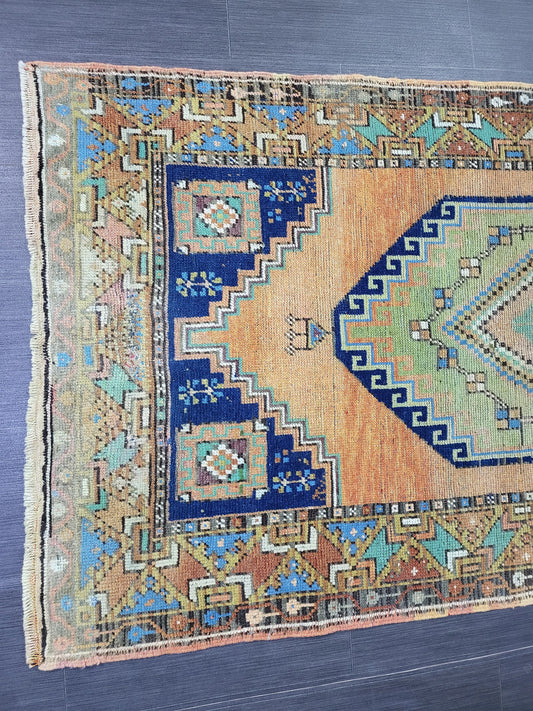 OUSHAK RUG, TURKISH 3.6 x 6 Rug, Vintage Oushak Rug, Vintage Rug, Wool Hand Knotted Rug, Handmade Blue Rugs, Vintage Turkish Rug