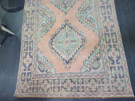 Hand Knotted Runner Rug, Turkish 4.4 x 11.10 Runner Rug, Vintage Runner Rug, Hallway Runner Rug, Persian Runner Rug Wool Runner Rug