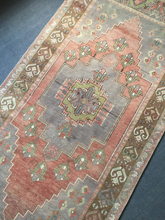 3.6 x 8 feet faded color vintage hallway rug, living room handmade rug