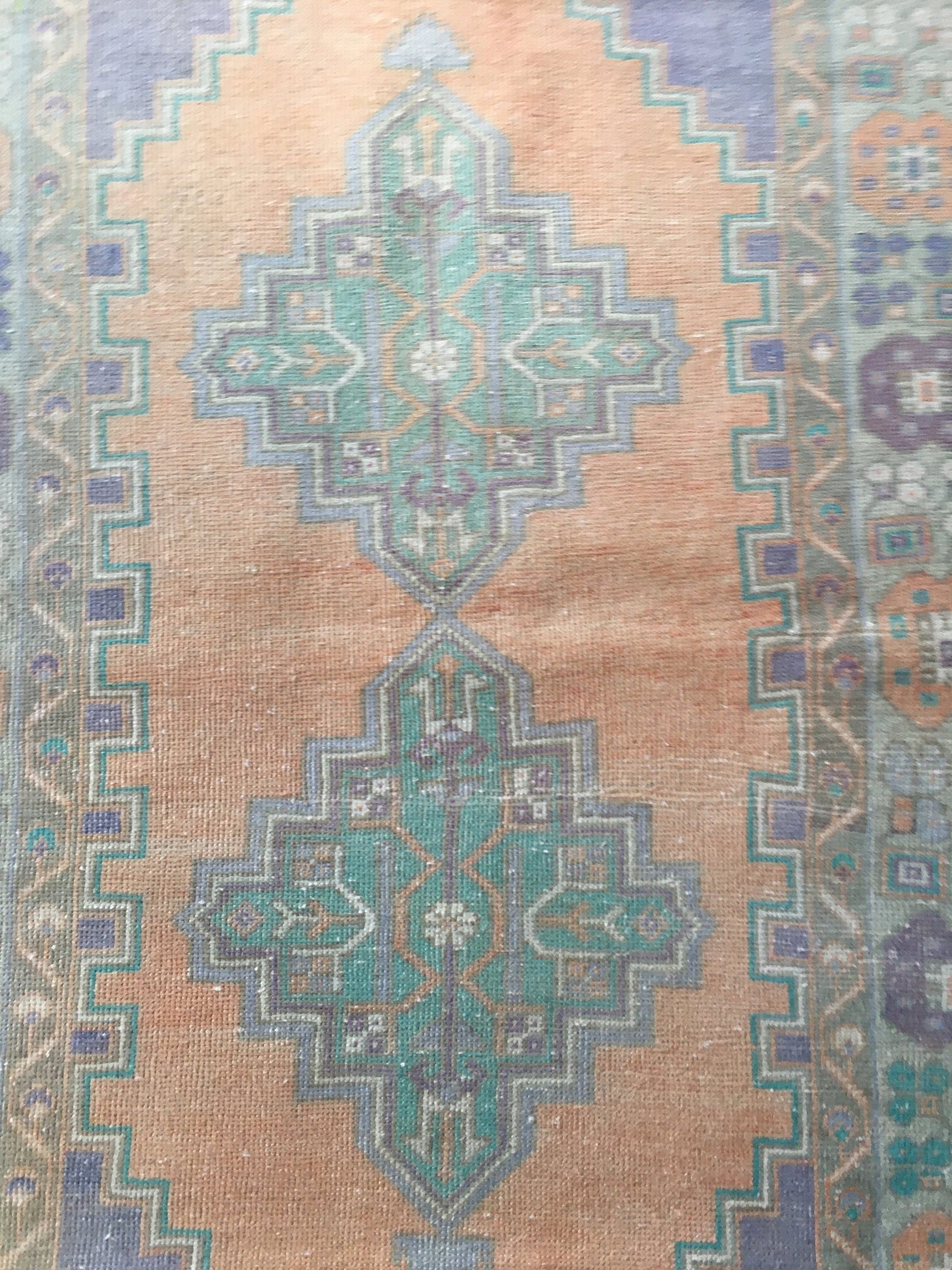 3.5 x 7 feet faded color orange turkish kitchen floor rug, handmade