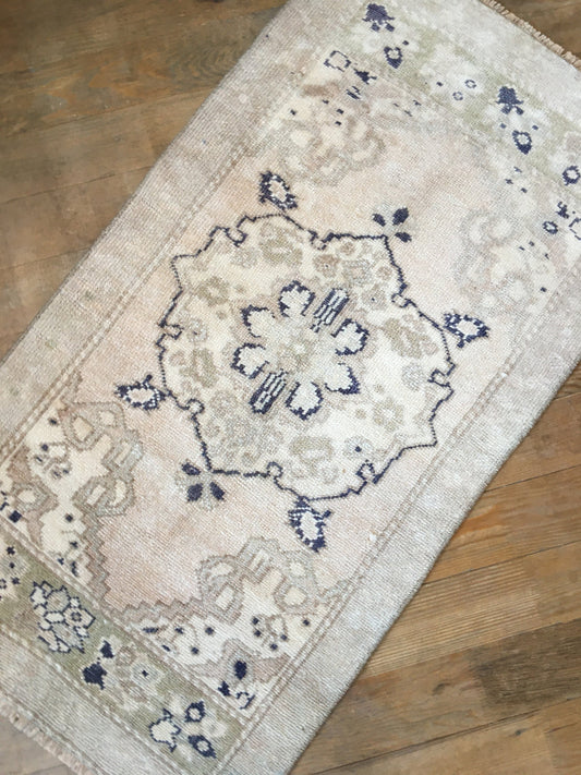 1.8 x 3.4 feet muted color vintage kitchen floor small rug, oushak turkish bedroom area blue