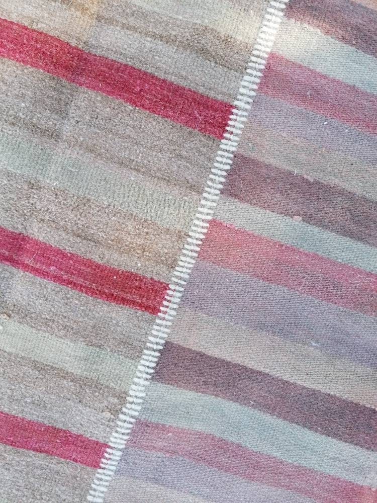 6.7 x 10 Flatwoven kilim rug, stripe turkish handmade rugs vintage turkish rug