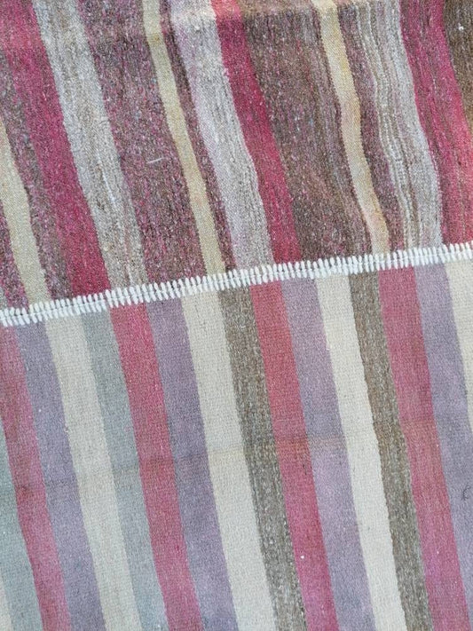 6.8 x 9.7 Flatwoven kilim rug stripe handmade rug vintage turkish rug, vintage oushak rug, wool rug
