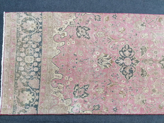 Turkish runner rug 2.7 x 10.7 pink runner rug, vintage oushak runner