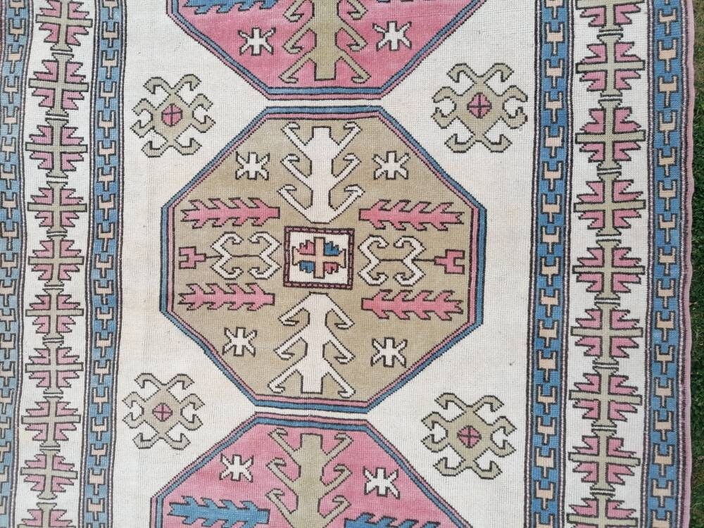 5.9 x 9.5 Bohemian pink color rug, oushak rug , turkish wool rug, handmade
