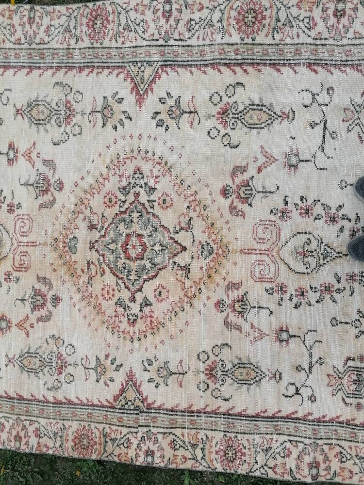 5.8 x 9.5 Oushak rug, large pastel vintage wool rug hand made rugs, turkish living room rug