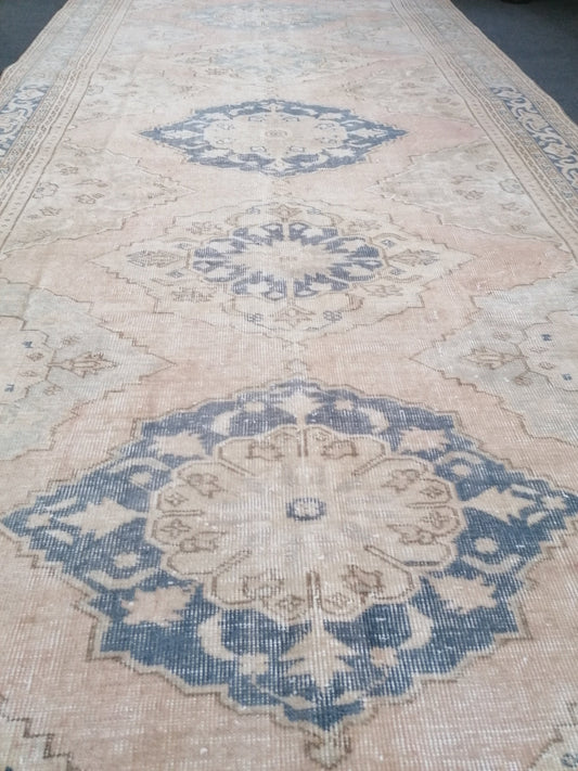 5.8 x 11.4 Muted runner rug vintage runner rug, vintage oushak rug unique handmade rug
