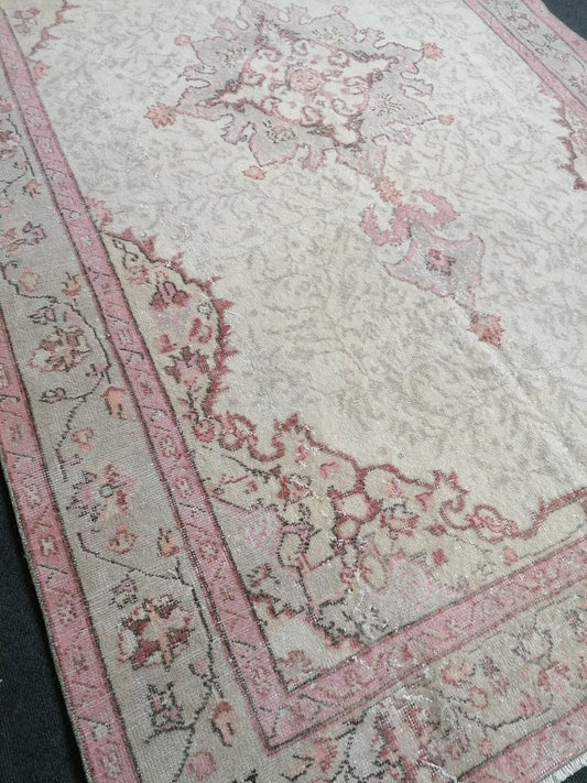 5.5 x 9.7 Large vintage pink pastel rug oushak handmade wool rug, muted area rug, bohemian rug
