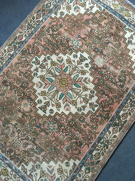 3.4 x 5 feet handmade natural brown area rug, vintage medium size rug