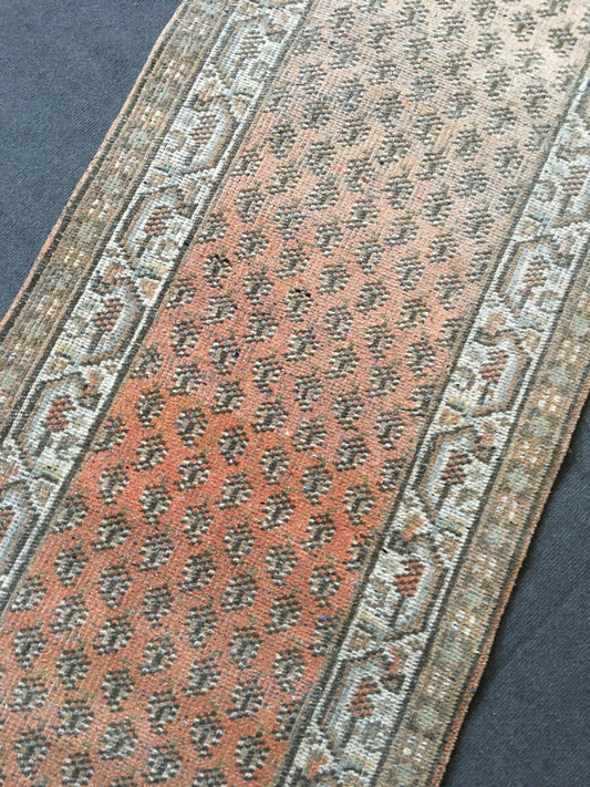 2x9 feet long persian design handmade runner rug, vintage wool red muted color living room area long runner, bohemian retro kitchen runners