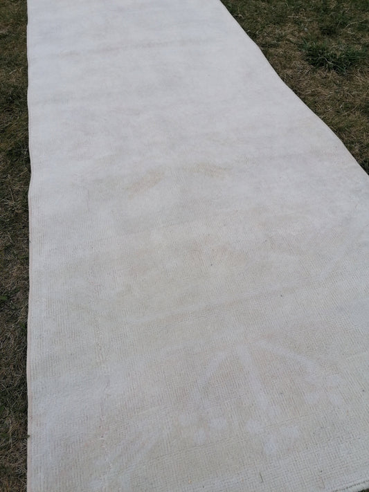 Muted soft colors runner rug 2.10 x 9.9 pastel vintage turkish rug, oushak vintage rug,
