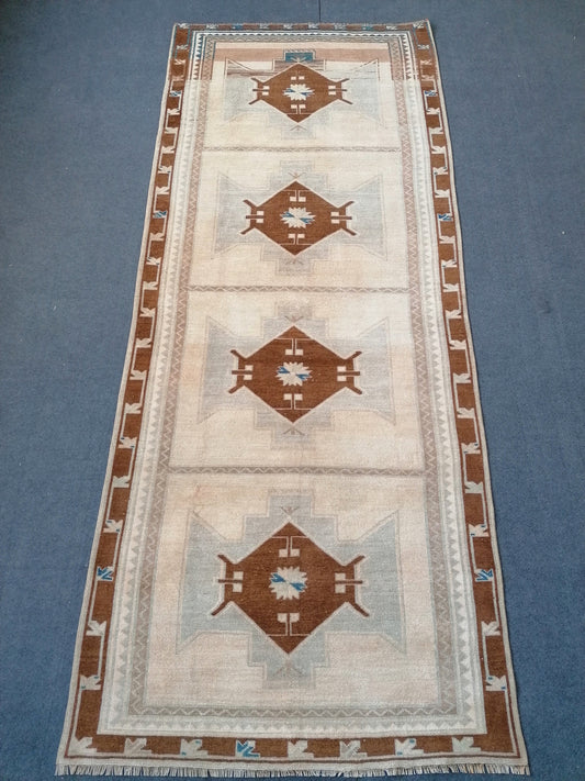 Muted oushak runner 4 x 10 vintage runner rug Turkish runner rug