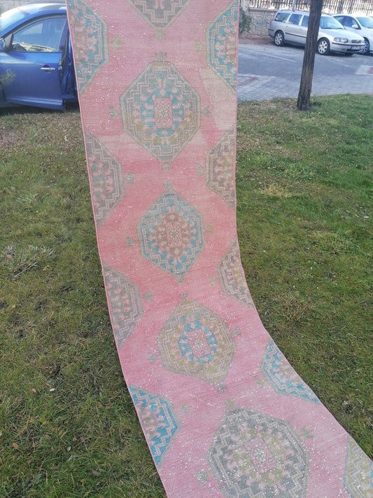 Turkish runner 2.7 x 10.2 vintage runner, kitchen runner rug,oushak runner rug,