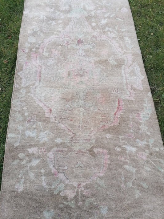 Runner rug, 2.7 x 8 natural color runner rug, vintage oushak runner rug, kitchen runner rug, hallway runner rug