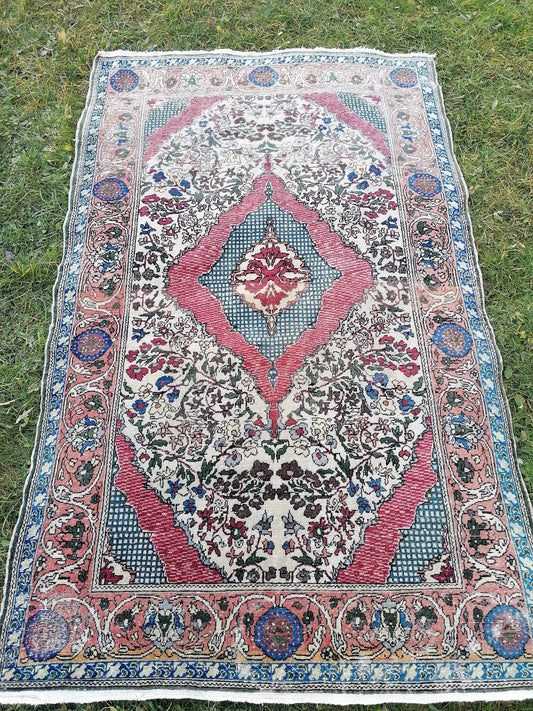 4 x 6.8 turkish rug, distressed vintage turkish rug, old turkish rug,