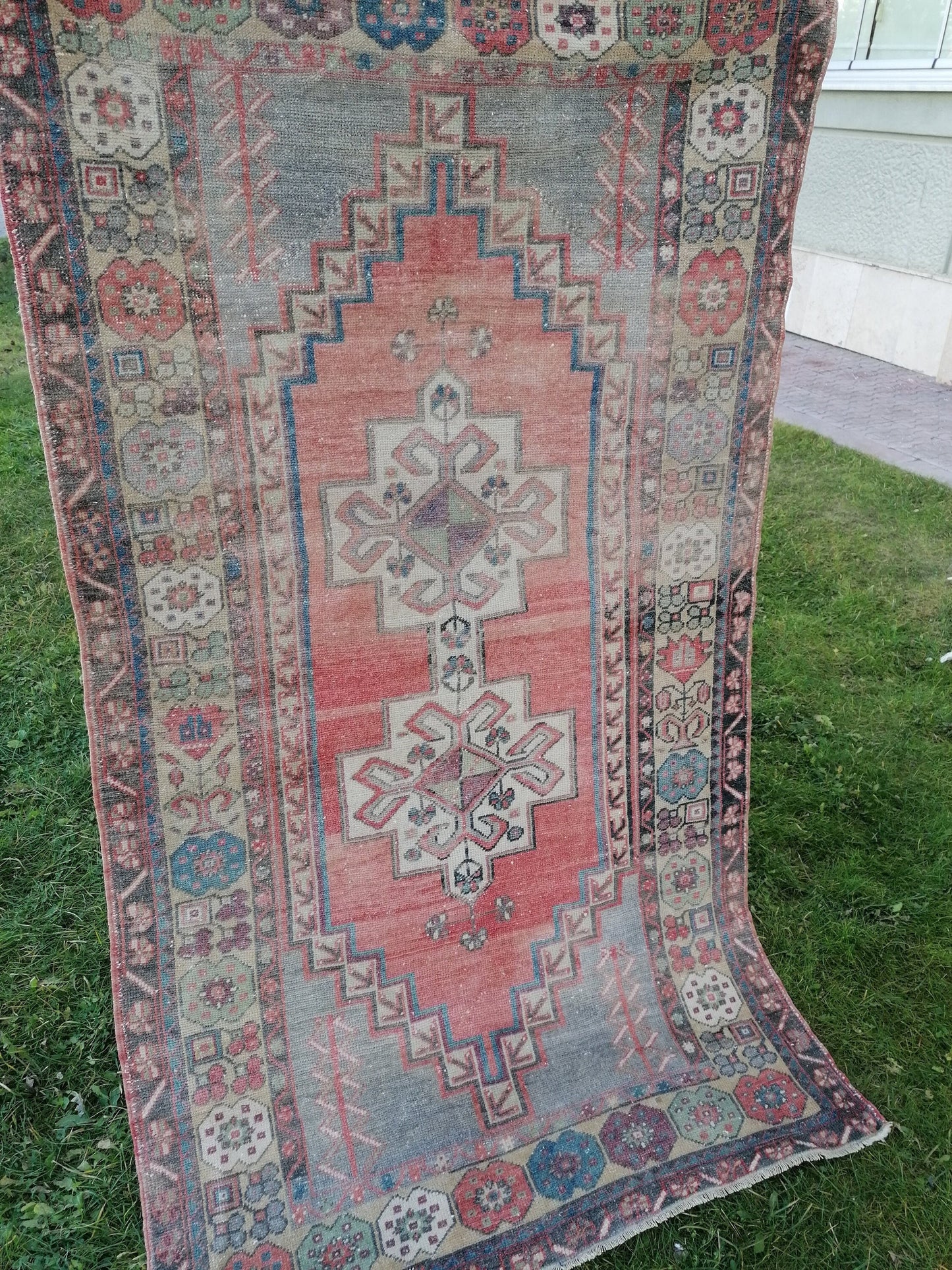 3.7 x 6.7 Vintage turkish rug, oushak vintage rug, kitchen rug,