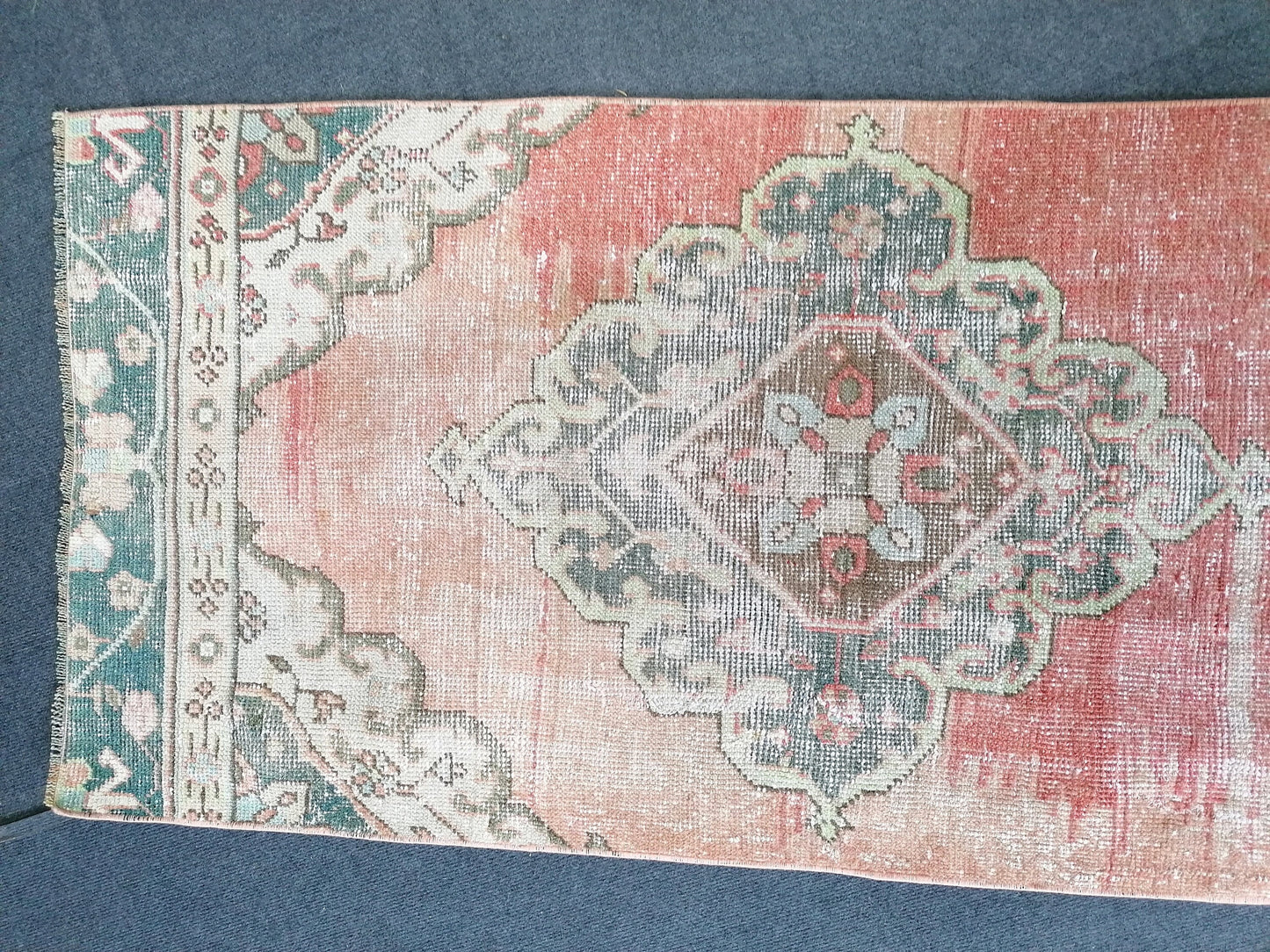 2.6 x 10.4 0ushak turkish runner rug, vintage rug, vintage handmade rug