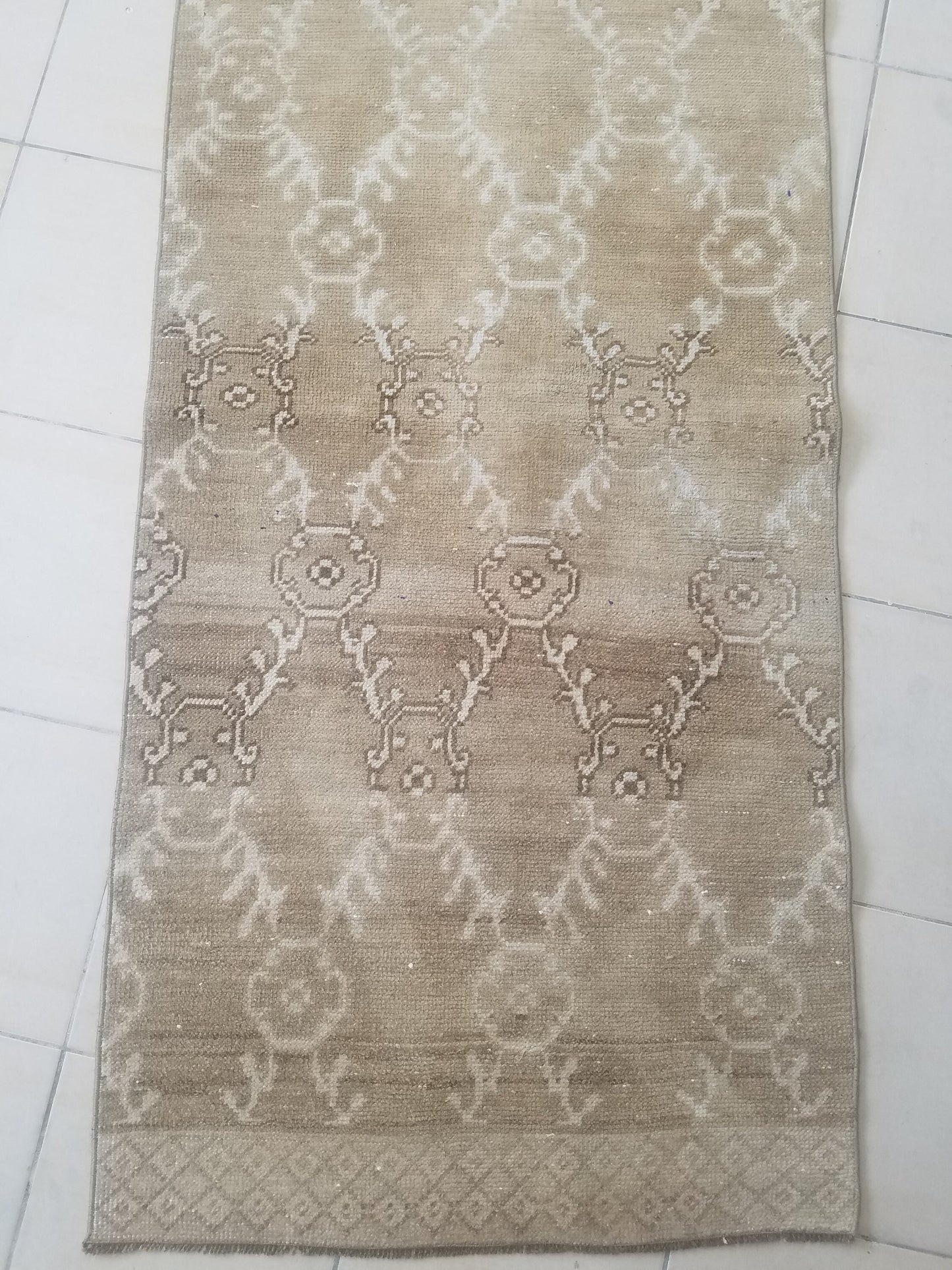 2.8 x 11.6 neutral color runner rug, oushak natural runner rug, turkish runner rug, oushak hand made rug