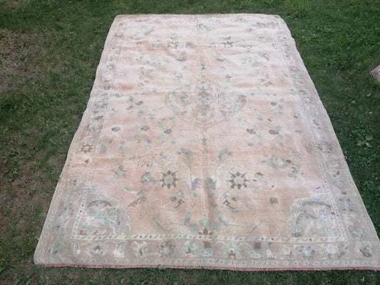 6.7 x 9.6 turkish oushak rug large vintage oushak rug, unique handmade rug, Hand-knotted rug